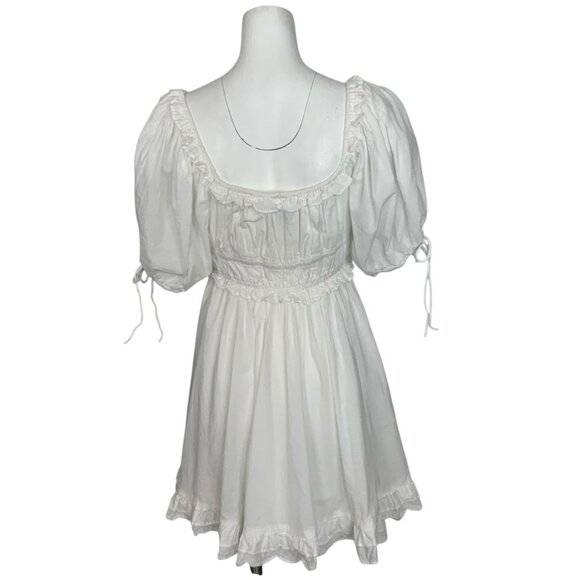 En Saison Puff-Sleeve Mini Dress S White Empire Waist Ruffle Trim Anthropologie - Picture 2 of 13